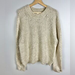 ELIE TAHARI Boucle Sweater‎ Tan Size Large Chunky Oversized Wool Neutral Teddy